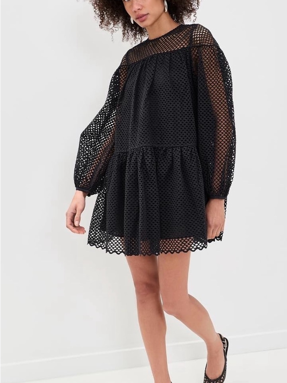 Ulla Johnson Black Mesh Tiered Mini Dress